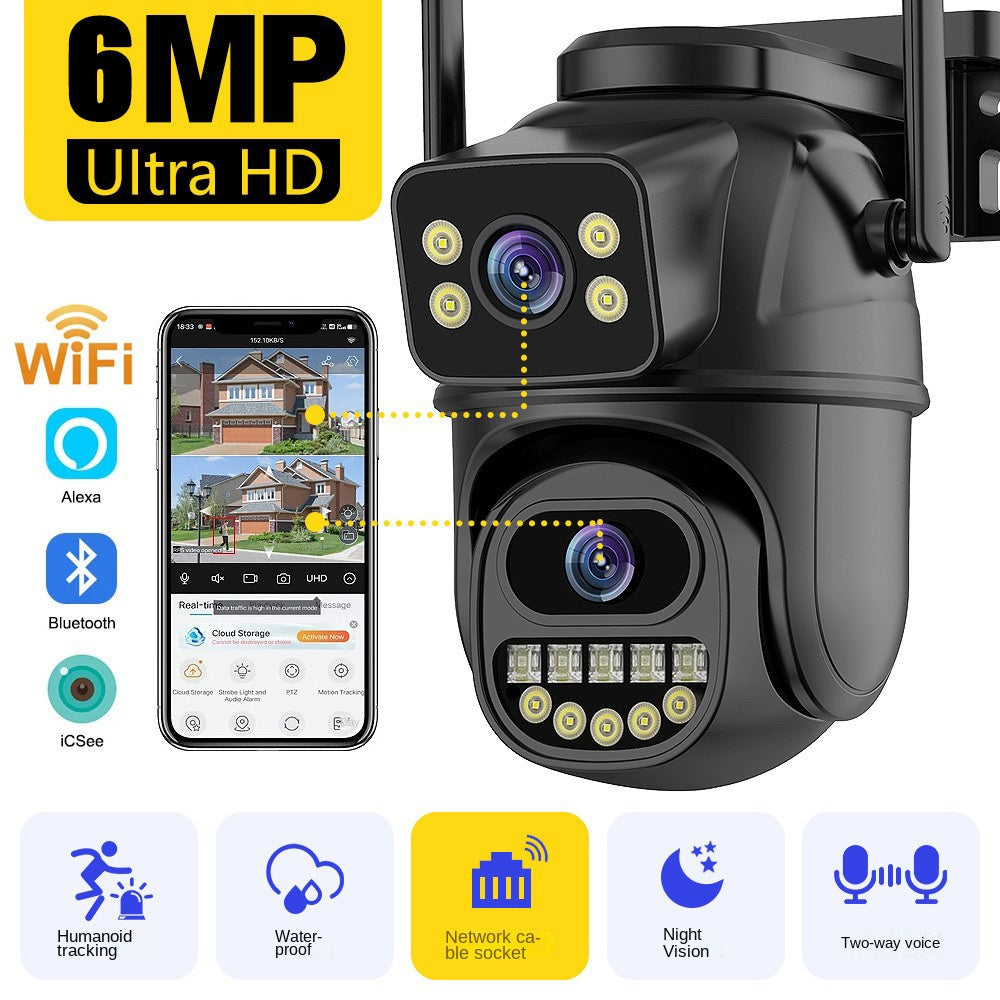 Cámara WiFi 360° con Doble Pantalla — Visión Nocturna y Resistente al Agua