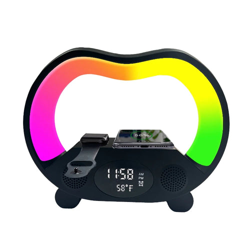 Altavoz despertador con carga inalámbrica y luz nocturna RGB, cargador para teléfono y reloj, estación de carga rápida para mesita de noche
